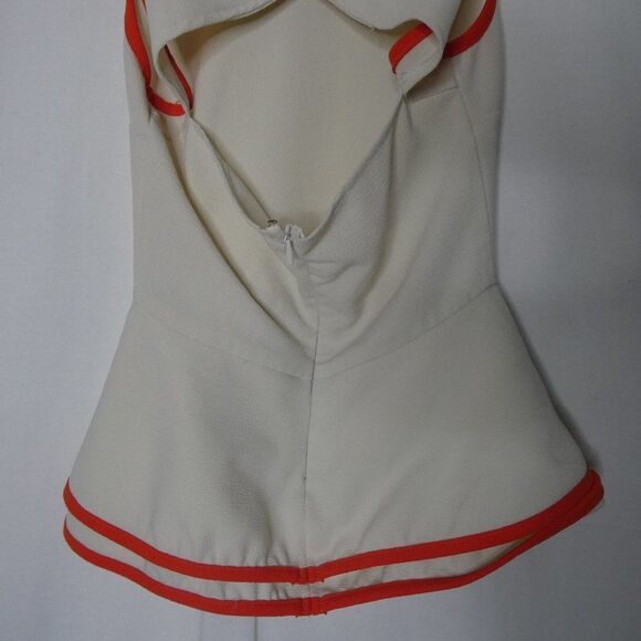 Bar III Peplum Top Open Back Piping Blouse Ivory Orange Peekaboo Sleeveless - Picture 8 of 10